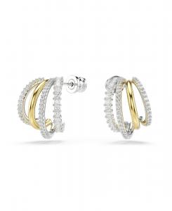 Серьги-кольца в форме гиперболы, выполненные из разных материалов, миниатюрные, белые, с отделкой из разных металлов Swarovski, Gold/Silver