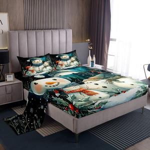 Erosebridal Детский комплект постельного белья Cute Snowman с новогодним принтом снеговиков и снежинок, Blue Green Red