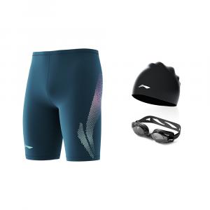 Мужские плавки Li-Ning Mid length, moss синий[swimming shorts+черный swimming cap swim goggles]