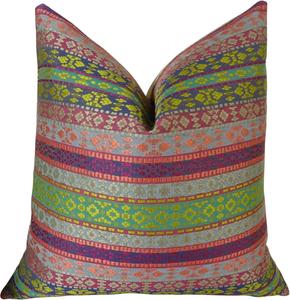 Thomas Collection Декоративная подушка фуксия в полоску, розово-зелено-синяя, handmade Pink Green Blue