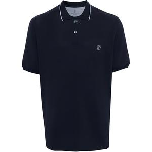 Поло с коротким рукавом и вышитым логотипом Brunello Cucinelli, синий