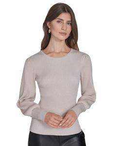 Женский свитер с круглым вырезом и пышными рукавами Halston, Cream/Gold