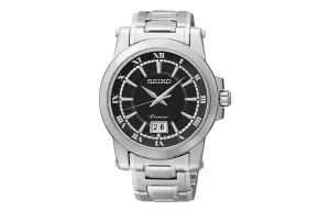 SEIKO Часы Premier Quartz Movement Watch 44.2 Men's Watch Black Dial, Silver