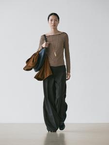 Хлопковая футболка с длинным рукавом в полоску Massimo Dutti, brown