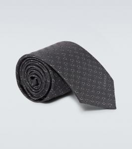 Шелковый галстук с жаккардовым узором Horsebit Gucci, Black/Dark Grey
