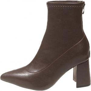 Женские ботильоны на осень и зиму из кожи, ботильоны с широким средним каблуком, элегантные ботильоны с заостренным носком, короткие ботинки с молнией Generic, Brown