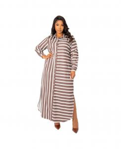 Платье-рубашка макси в полоску больших размеров Buxom Couture, Khaki stripe