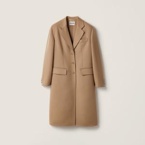 Однобортное пальто из двойного кашемира MIU MIU, кемеловый коричневый