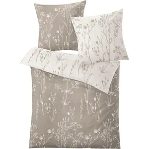 Двустороннее постельное белье Kleine Wolke» Саванна в размере. 135x200 или 155x220 см", постельное белье из хлопка, постельное белье с цветочным рисунком, двусторонний вид, серо-коричневый