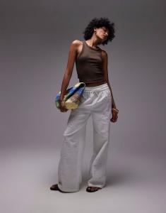 Брюки Topshop coord с вышивкой по бокам и завязками на талии белого цвета