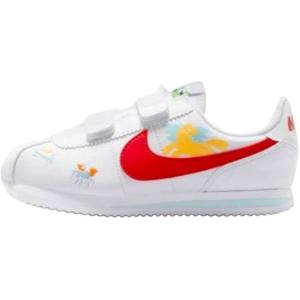 Nike Детские низкие кроссовки Cortez Basic SL из синтетической кожи, белые с красными вставками, для детей от 3 до 7 лет