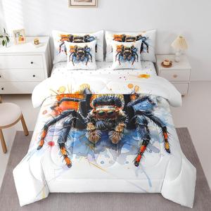 Erosebridal Комплект постельного белья Black Spider Kids с комфортером и мультяшными животными в оранжево-синей расцветке тай-дай, Orange Blue Black