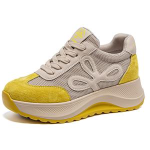 Дышащие утолщенные кроссовки на платформе для увеличения роста Low Top POOQ, желтый