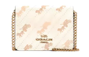 COACH Холщовая сумка через плечо с кожаной отделкой миниатюрная женская кремово-бежевая