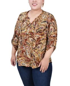 Пуловер размера плюс 3/4 с язычком NY Collection