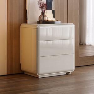 Quanu Комод для гостиной и спальни из массива дерева, 3 ящика, большой объем, цвет pearl white