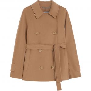 'S MAX MARA Двубортный приталенный пиджак с поясом, Camel Brown