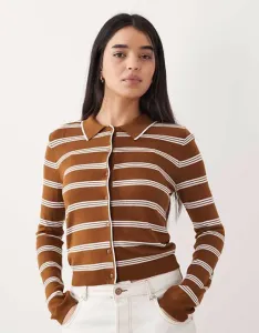 Вязаный кардиган-поло в коричневую полоску Mango