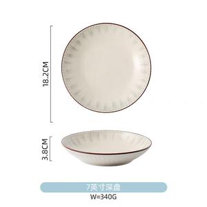 Ink color Японские керамические тарелки для дома, набор посуды 2025 в новом стиле: обеденные тарелки, тарелки для рыбы, пиалы для риса, глубокая тарелка 18 см с синей линией