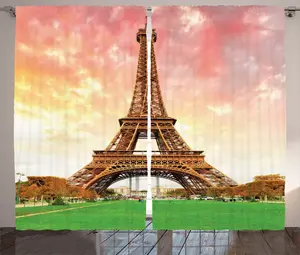 Штора ABAKUHAUS "Эйфелева башня" в деревенском стиле, в европейском стиле, для спальни, присборенная, с петлями и крючками, 280 x 175 см, цвет: коричневый, кораллово-красный Abakuhaus