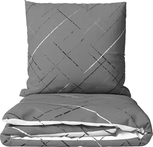 Комплект постельного белья из хлопка, 135x200 см, серый в полоску, двустороннее постельное белье с застежкой-молнией, легко ухаживать и не мнется. leonado vicenti