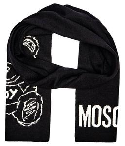 Шарф женский Moschino с добавлением шерсти с принтом, черный