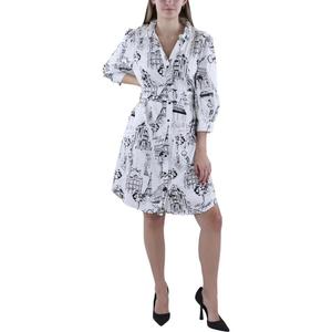 Карл Лагерфельд Париж Платье-рубашка Женское Белое С принтом С рукавом 3/4 FTS1309 Karl Lagerfeld Paris