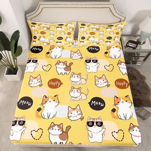 Erosebridal Комплект постельного белья Cute Kitten с котиками, ультрамягкий желтый, Khaki