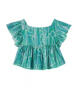 Топ с рюшами из смесового хлопка с принтом Cycas Poupette St Barth Kids, Green Akoya
