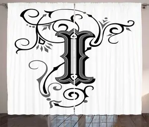 Штора ABAKUHAUS Lite I в деревенском стиле, с заглавной буквой I, универсальная ленточная штора для гостиной с петлями и крючками, 280 x 225 см, цвет: белый, черный, серый Abakuhaus