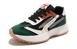 Кроссовки женские толстые низкие черный/темно-зеленый Feiyue