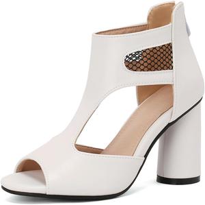 Босоножки DINTAHA с открытым носком, с переплетами, на каблуке, с вырезами, летние ботильоны на толстом каблуке, White