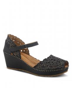 Женские туфли-лодочки GENNINA с вышивкой, лазерной перфорацией, открытым носком и регулируемым ремешком Patrizia, Black