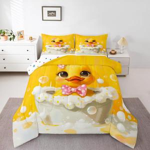 Erosebridal Комплект постельного белья Funny Duck с уточками и бантиками в розово-желтой гамме, Yellow Pink White