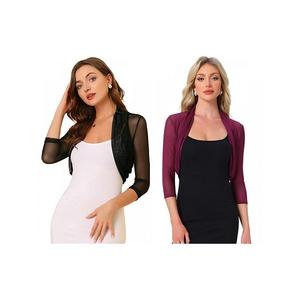 2 упаковки женских полупрозрачных элегантных болеро с длинными рукавами Inspire Chic, Black Burgundy