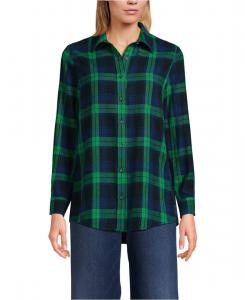 Женская фланелевая рубашка в стиле "бойфренд" с длинными рукавами Lands' End, Rich clover/navy plaid