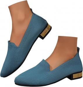Женские вязаные балетки на шнуровке, дышащие, удобные, с нескользящей подошвой, плоские лоферы для повседневной прогулки и работы Generic, Blue