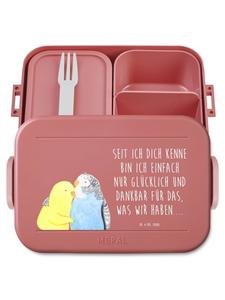 Mr. & Mrs. Panda Ланчбокс с изображением попугайчиков и надписью пастельно-красного цвета