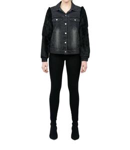 Джинсовая куртка Murray Genuine с рукавами из настоящего кроличьего меха черного цвета LOVE TOKEN