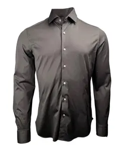 Изящная черная трикотажная рубашка с темными пуговицами. Sonrisa, серый