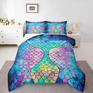 Erosebridal Комплект постельного белья Mermaid с морской тематикой, радужный градиент, микрофибра, эстетичный дизайн для девичьей спальни, Mermaid 19