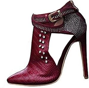 Женские ботильоны на шпильке с гипюровыми вставками, модные короткие кожаные ботинки с вырезами по бокам, элегантные ботильоны с ремешком и пряжкой для вечеринок SRURLLUG, Red