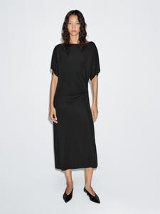 Платье миди со сборками Massimo Dutti, черный