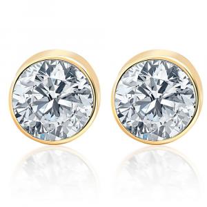 Серьги-гвоздики с бриллиантами натурального качества SI1-SI2 круглой огранки 0,75 карата в 14-каратном золоте с круглой оправой Pompeii3, желтый