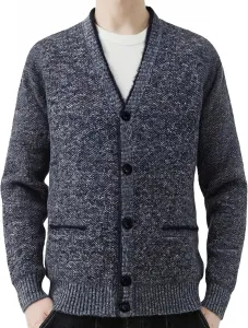Мужской кардиган V-образного выреза из шерстяной смеси с подкладкой и карманами