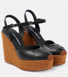 Кожаные эспадрильи на танкетке с вышитым логотипом Dolce&Gabbana, черный