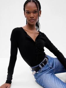 (W) Современная футболка с воротником-стойкой в стиле Хенли