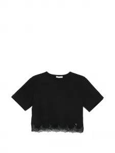 Укороченная кружевная футболка Patrizia Pepe, черный