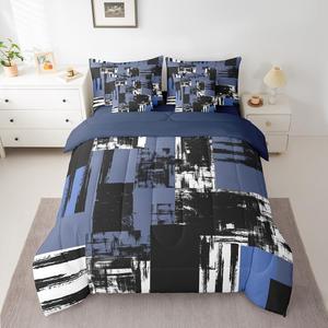 Erosebridal Комплект постельного белья King Size с голубым омбре и абстрактным принтом тай-дай из мягкого хлопка для взрослых, Navy Blue