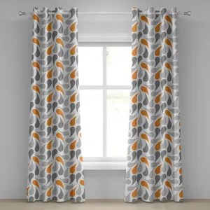 Геометрическая штора на люверсах ABAKUHAUS, мотив восточных и азиатских культур - традиционный каплевидный узор - винтажная палитра, декоративные двухпанельные шторы, 280 см x 225 см, цвет: оранжевый, серый, белый